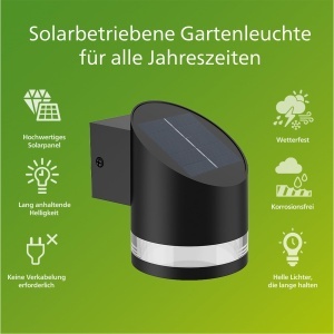 Lampa solara Philips Outdoor Fyve 1,5W, senzor de lumina, IP44, negru - Img 2
