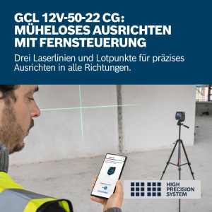 Laser combinat Bosch Professional GCL 12V-50-22 CG (raza de lucru de pana la 50 m cu receptor, sursa de alimentare dubla, aplicatie de la distanta de nivelare, suport RM 20, adaptor pentru baterie, 4 x 1.5V LR6, geanta, BT 150) - Img 3