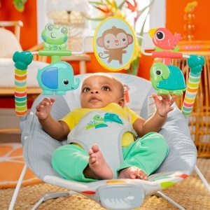 Leagan pentru bebelusi Bright Starts Playful Paradise, Unisex, cu vibratii si jucarii - Img 6