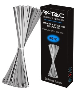 Legaturi pentru cabluri V-TAC din otel inoxidabil, 4,6 mm x 300 mm, pachet 100 bucati