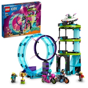 LEGO 60361 City Stuntz Ultimate Stunt Driver Provocare Cascadorii 3 in 1 pentru 1 sau 2 jucatori Actiune cu 2 motociclete de jucarie cu volant pentru