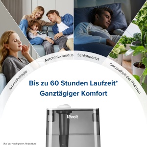 LEVOIT 6L Umidificator Umidificator cu umplere superioara Wlan 27dB cu APP si Alexa Control, mod automat si de repaus, umidificator de camera cu ultrasunete ultra silentios de 60 ore cu dormitor pentru camera copiilor de pana la 47 m2, gri - Img 4