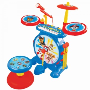 Lexibook K610PA PAW Patrol Helper on Four Paws Chase Kit de tobe pentru copii, sunet de tobe digital adevarat, claviatura cu 8 note, mufa MP3, scaun inclus, albastru/rosu
