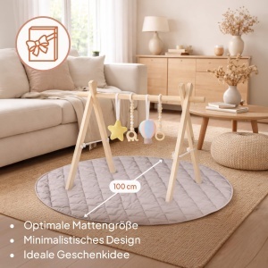Lionelo Anis Baby Gym cu arc din lemn si saltea de joaca 100 cm Montessori - Img 8