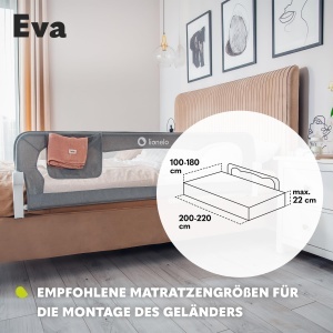Lionelo Eva Protectie Pat pentru Copii 150 cm Plasa Respirabila Pliabila 180deg - Img 7