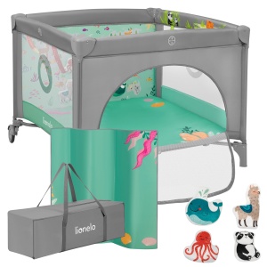Lionelo Mille Plus 2-in-1 Patut pliabil si tarc de joaca 100x100 cm cu saltea T25 si roti cu frana