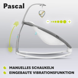 LIONELO Pascal Baby Rocker, vibratii blande, 5 melodii, carusel de jucarii cu jucarii de plus interactive, perna, spatar reglabil, sistem de economisire a energiei (GRI SCANDI) - Img 3