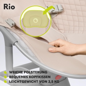 Lionelo RIO Salop electric pentru copii mici de pana la 9 kg Spatar reglabil, 3 viteze de cantarire, perne Curele de sezut Melodii si sunete ale naturii Greutate redusa 3,5 kg - Img 6