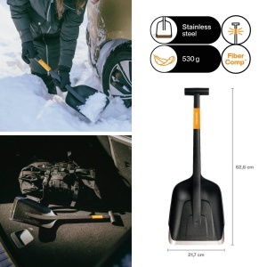 Lopata pentru zapada auto Fiskars Plus 1079857, compacta, 63 cm, negru-portocaliu - Img 2
