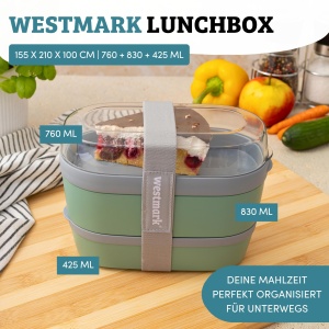 Lunchbox Maxi Westmark Cutie pentru pranz cu 3 compartimente, 760 ml, mint-verde - Img 2