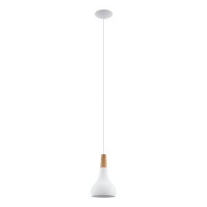 Lustra suspendata EGLO Sabinar, otel si lemn FSC, alb, diametru 18 cm
