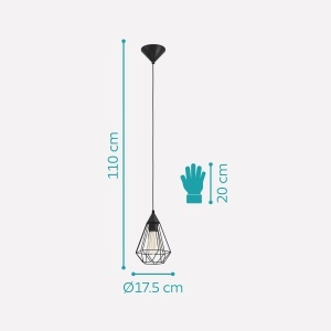 Lustra suspendata EGLO Tarbes, stil vintage, negru, E27, diametru 17.5 cm - Img 6