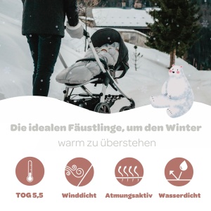 Manusi pentru copii BEABA, impermeabile, fleece, gri melanj - Img 3