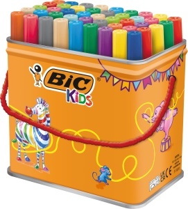Markere colorate BIC Kids Visacolor XL, 48 culori, varf lat, in metal