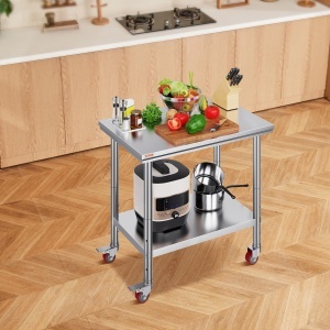 Masa de lucru din otel inoxidabil VEVOR 90 x 60 x 85 cm, 136 kg capacitate, cu 4 roti - Img 8