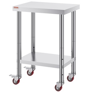 Masa de lucru VEVOR 61 x 46 x 86 cm, din otel inoxidabil, 200 kg capacitate, cu roti - Img 9