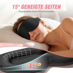 Masca de somn GRIFEMA GH03, 100 verdunkelare, design 3D, neagra - Img 3