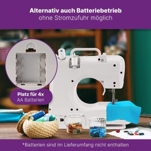 Masina de cusut Bomann(r) pentru incepatori cu 12 modele de cusaturi | Masina de cusut cu functie de cusut inainte si inapoi si 2 niveluri de viteza | cu baterie sau functionare la retea si lumina LED fara orbire | NM 6063 CB - Img 3