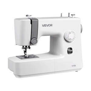 Masina de cusut VEVOR 118 alba 18 tipuri de cusaturi cadru metalic robust
