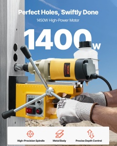 Masina de gaurit magnetica VEVOR 1400W 50mm galben viteza variabila - Img 2