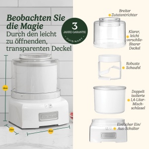 Masina de inghetata Cuisinart ICE21, 1.4L, alba, pentru gelato si sorbet - Img 6