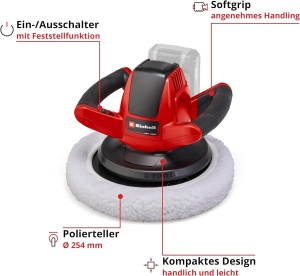 Masina de slefuit auto fara fir Einhell CE-CB 18/254 Li-Solo Power X-Change (Li-ion, 18 V, 2.500 rpm, comutator pornit/oprit, protectie la suprasarcina, maner moale, fara baterie si incarcator) - Img 3