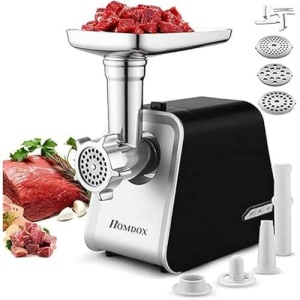 Masina de tocat carne Nictemaw, masina de tocat carne electrica 2000W, masina multifunctionala cu 3 placi de macinare si tuburi de umplere a carnatilor, masina de carnati din otel inoxidabil, robot de bucatarie multiplu pentru umplutura de carnati
