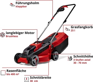 Masina de tuns iarba Einhell GE-CM 1830 Li Kit 18V Brushless 25L 30 cm - Img 3