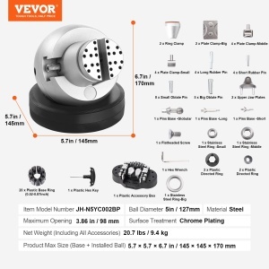Menghina rotativa profesionala VEVOR JH-N5YC002BP, diametru 127 mm, deschidere maxima 98 mm, otel cromat - Img 7