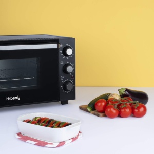 Mini cuptor electric H.Koenig 30L FO30 compact, de sine statator, multifunctional, puternic 1500W, programabil - 6 moduri, 230deg, temporizator 60 min, geam termopan cu usa de sticla, tava de copt antiaderenta - Img 5