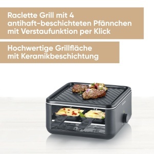 Mini Raclette-Grill Severin RG 2360 pentru 4 persoane, 600W, antiaderent, negru - Img 2