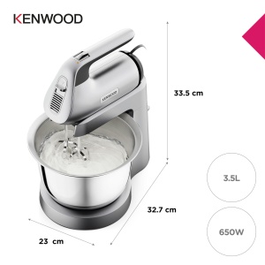 Mixer de mana Kenwood Chefette HMP54.000SI, 650W, bol inox 3.5L, argintiu - Img 6