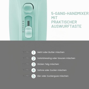 Mixer electric Elite Gourmet EHM003M, 5 viteze, 2 teluri din otel inoxidabil, mint - Img 4
