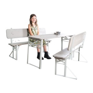 Mobilier de gradina pentru copii roba - Set 3 piese - 2 banci cu spatar si masa - Gri - Img 4