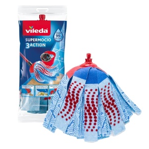 Mop umed Vileda SuperMocio 3Action, compatibil cu toate sistemele, pentru pardoseli dure