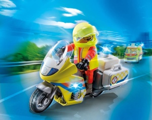 Motocicleta de salvare PLAYMOBIL 71205 cu lumini, 20 piese, pentru copii 4 - Img 3