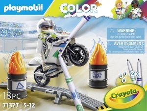 Motocicleta Stunt PLAYMOBIL Color 71377, 18 piese, design creativ, abwashabil - Img 3