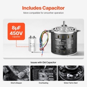 Motor electric VEVOR YDK160-4G02 15 CP 220V 3 viteze cu condensator inclus - Img 3