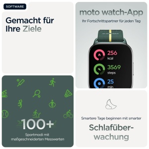 Motorola Moto Watch fit (functii de fitness, control Moto AI, ecran OLED de 1,9", Gorilla Glass 3, IP68, pana la 16 zile de autonomie a bateriei, BT, 32GB/256GB, Android) Trekking Green, in special la - Img 5