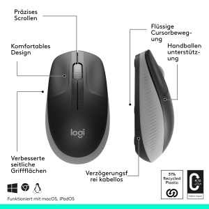 Mouse fara fir Logitech M190 design curbat pentru ambidextr durata de viata a bateriei de 18 luni plus modul de consum redus receptor USB control prec - Img 6