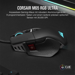 Mouse pentru jocuri FPS reglabil cu fir CORSAIR M65 RGB ULTRA - 26.000 DPI - Comutatoare optice - Sistem de greutate - Tehnologie AXON Hyper-Processing - Compatibil iCUE - PC, Mac, PS5, PS4, Xbox - Negru - Img 2