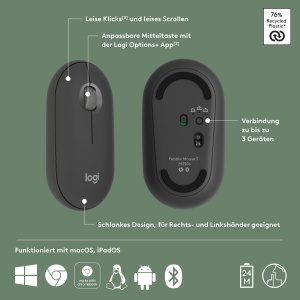 Mouse wireless Logitech Pebble 2 M350s Bluetooth design slim silentios Grafit - Img 7