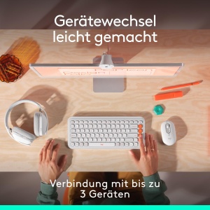 Mouse wireless Logitech POP Bluetooth compact si silentios compatibil cu 3 dispozitive Alb Gri - Img 7