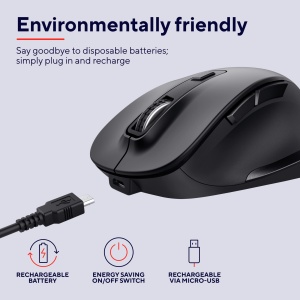 Mouse wireless reincarcabil Trust Fyda, design durabil, 800-2400 DPI, 6 butoane, suport pentru degetul mare si degete, 2,4 GHz, mouse wireless cu receptor USB, mouse ergonomic pentru laptop, PC, MacBook, birou - Img 4