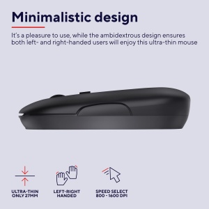 Mouse Wireless Reincarcabil Trust Puck, Bluetooth si Conexiune 2.4GHz prin Microreceptor USB, DPI Reglabil 800/1200/1600, Mouse Ergonomic, Wireless pentru PC/Mac/Computer/Laptop/MacBook - Negru - Img 4