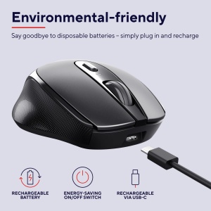 Mouse wireless reincarcabil Trust Zaya (mouse fara fir cu micro receptor USB, potrivit pentru dreptaci si stangaci, 4 butoane, 800/1200/1600 DPI) Negru - Img 4