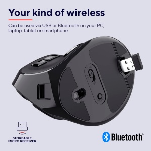 Mouse Wireless Vertical Trust Voxx, Mouse Wireless Ergonomic Reincarcabil, Bluetooth si Conexiune 2.4GHz, 9 Butoane, 1200-2400 DPI, PC/Mac/Computer/Laptop/MacBook/Chromebook - Negru - Img 4