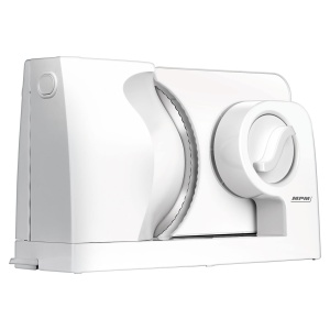 MPM MKR-05 Feliator electric de alimente, Feliator de paine, grosime de taiere reglabila pana la 15 mm, Protectie pentru degete, Disc de taiere din otel inoxidabil 17 cm, 150 W, alb - Img 1