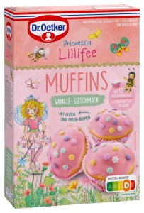 Muffins Dr. Oetker Prinzessin Lillifee cu Gust de Vanilie, 397 g, 12 bucati, Decoratiuni Roz