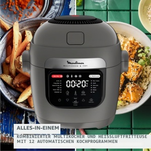 Multicooker si Friteuza cu Aer Cald Moulinex MZ730BF0, 6L, 12 Programe, Hippo-Gri - Img 2